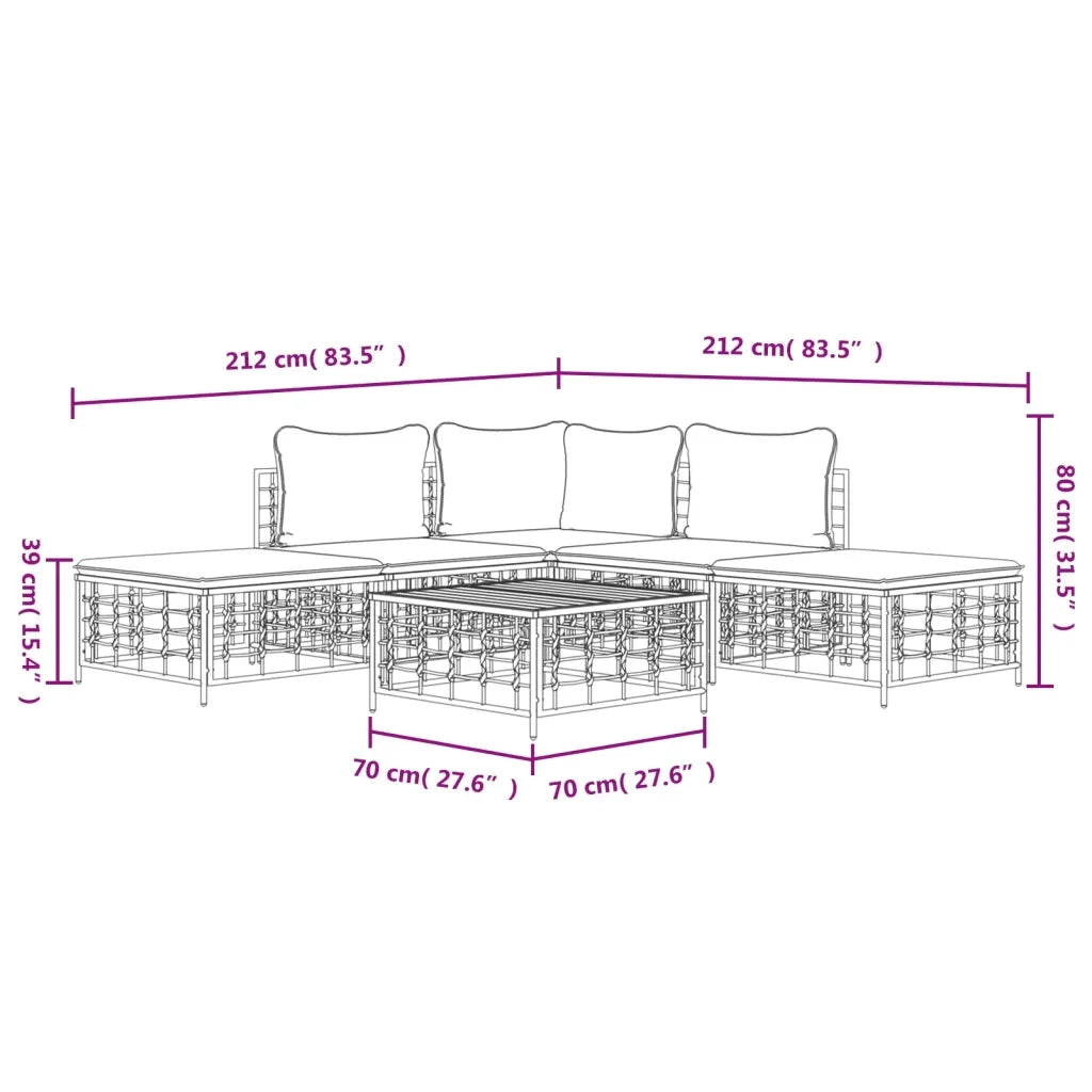 Set Divani da Giardino 6 pz con Cuscini Antracite in Polyrattan 3186758