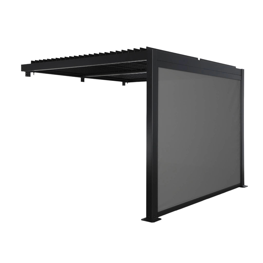 Pergola bioclimatica in alluminio addossata 3x3m + 1 tenda 3m palace,
