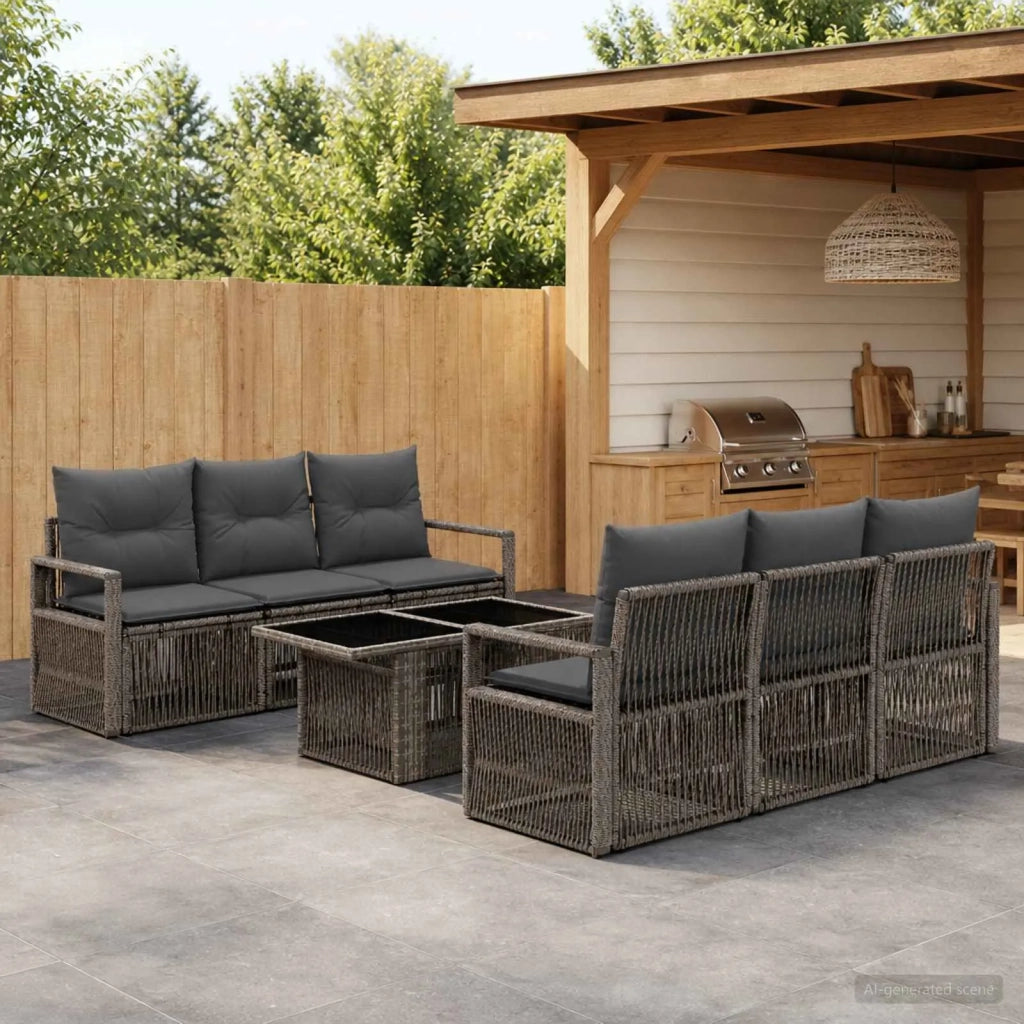Set Divano da Giardino 7 pz Grigio e Grigio Scuro polyrattan 3437054