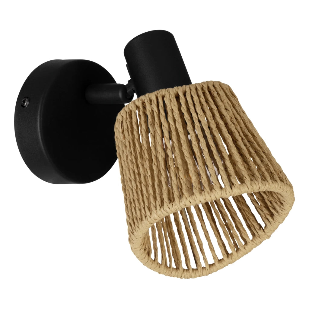 Spot Rustico Country Keelby Acciaio Nero Legno Effetto Legno 1 Luce E14 Ip20