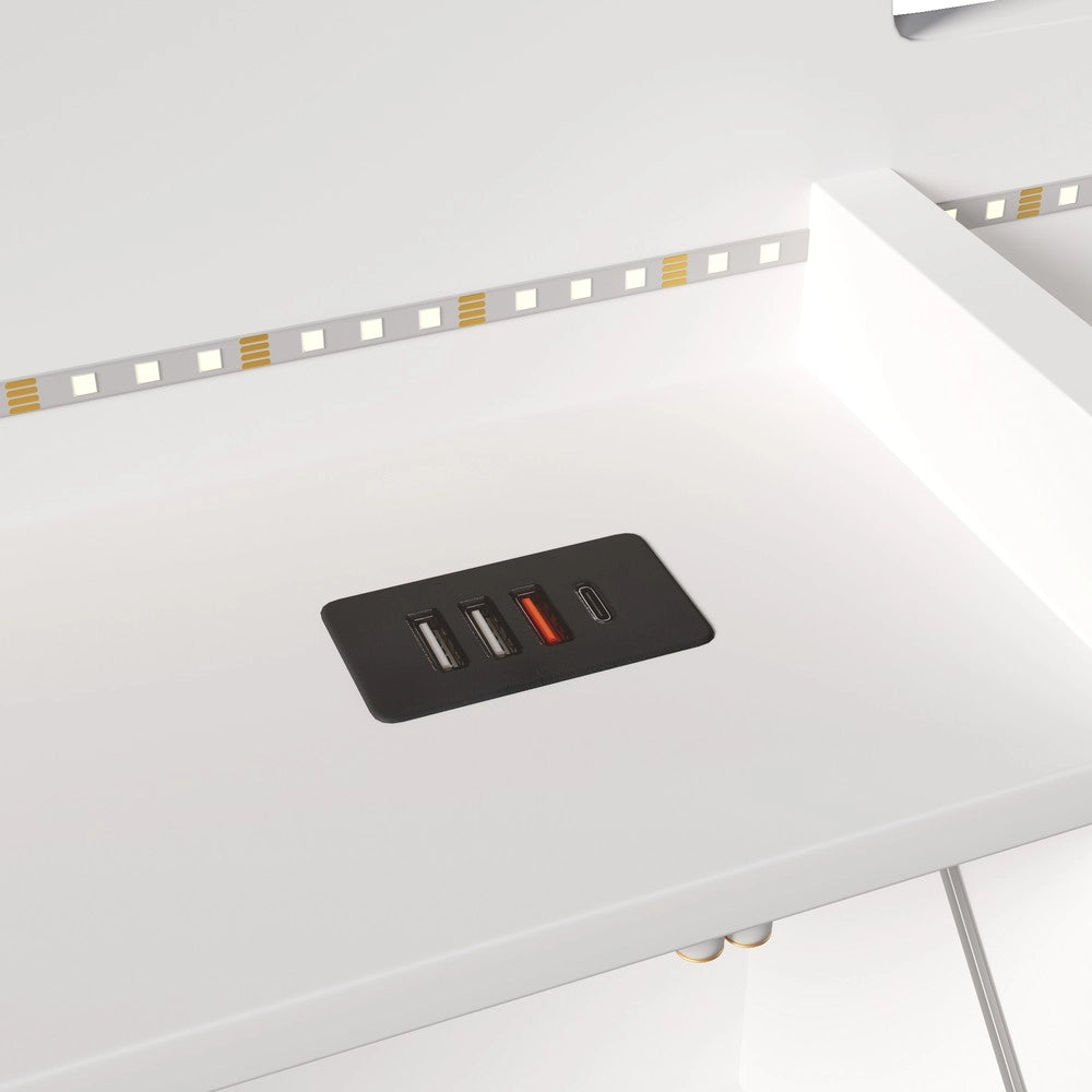 Letto Contenitore con LED e USB ¨C Xylo ¨C Bianco 90x200