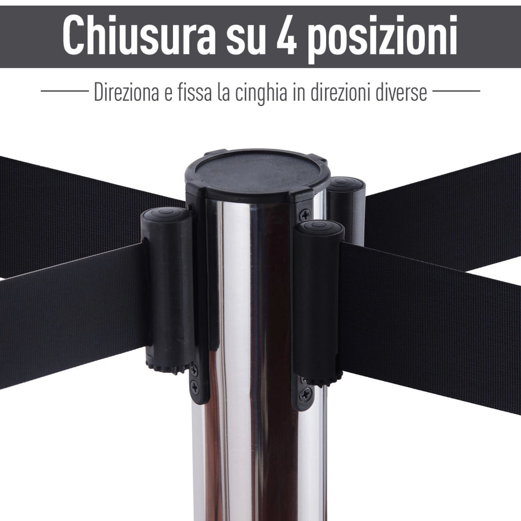 2 Colonnine Tendinastro di 2m in Acciaio Inox e Nylon Ø32x90 cm