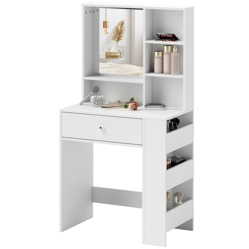 Tavolo trucco con specchio e cassetto, 3 ripiani laterali ¨C Minimal ¨C bianco