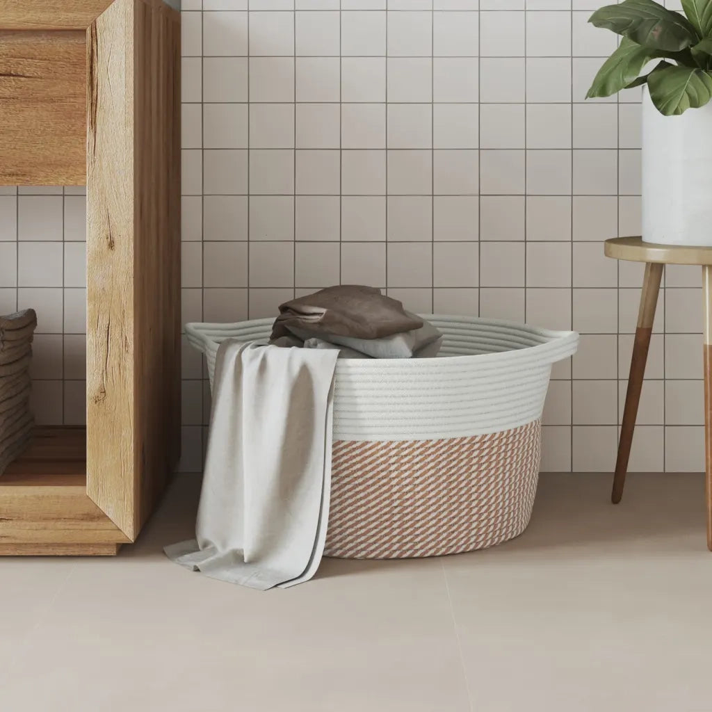 Cestino Portaoggetti Marrone e Bianco ?40x25 cm in Cotone CFW9825136
