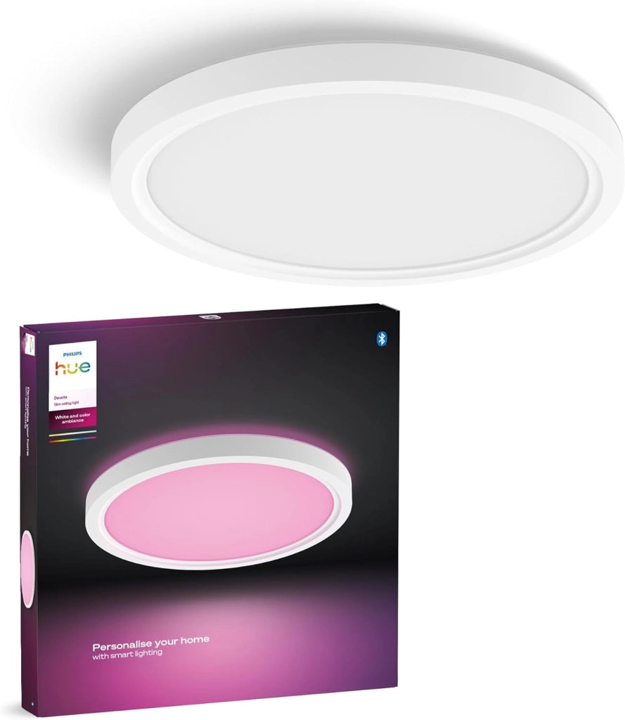 Philips Hue Devote Pannello Smart LED, White and Color Ambiance, Rotondo, diametro 43 cm, 23W, 2900 Lumen, Cornice bianca, Illuminazione degli spazi interni