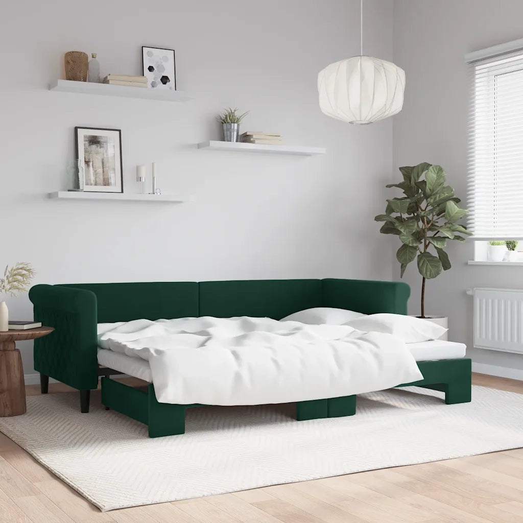 Divano Letto con Letto Estraibile Verde Scuro 80x200cm Velluto 3197766