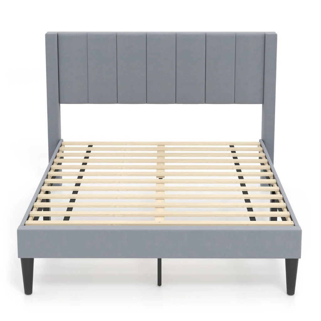 Struttura letto matrimoniale con rivestimento in tessuto di velluto-Letto a piattaforma con piedini regolabili Grigio