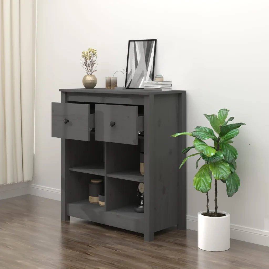 Credenza Grigia 70x35x80 cm in Legno Massello di Pino 813766