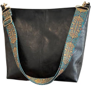 Borsa da Spalla in PU Vegan con Cinturino in Stile, Nero, con Chiusura a Righello, per Donne, con Cinturino Largo e Borsa a Forma di Vasca per il Lavoro, il Shopping, il Viaggio e le Ritroverse Giornaliere