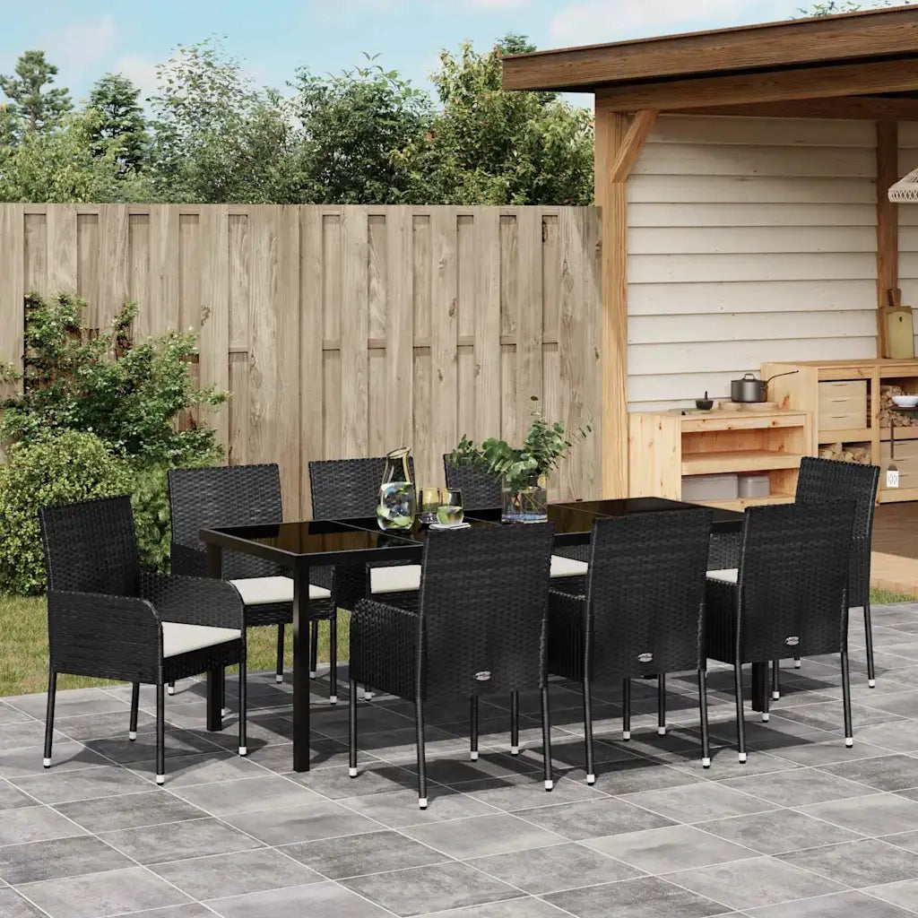 Set da Pranzo per Giardino con cuscino 9 pcs Nero polyrattan 3380105