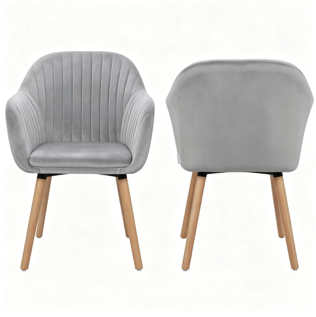 Sedia da sala da pranzo con braccioli 42x50x81 cm velluto grigio chiaro set da 2