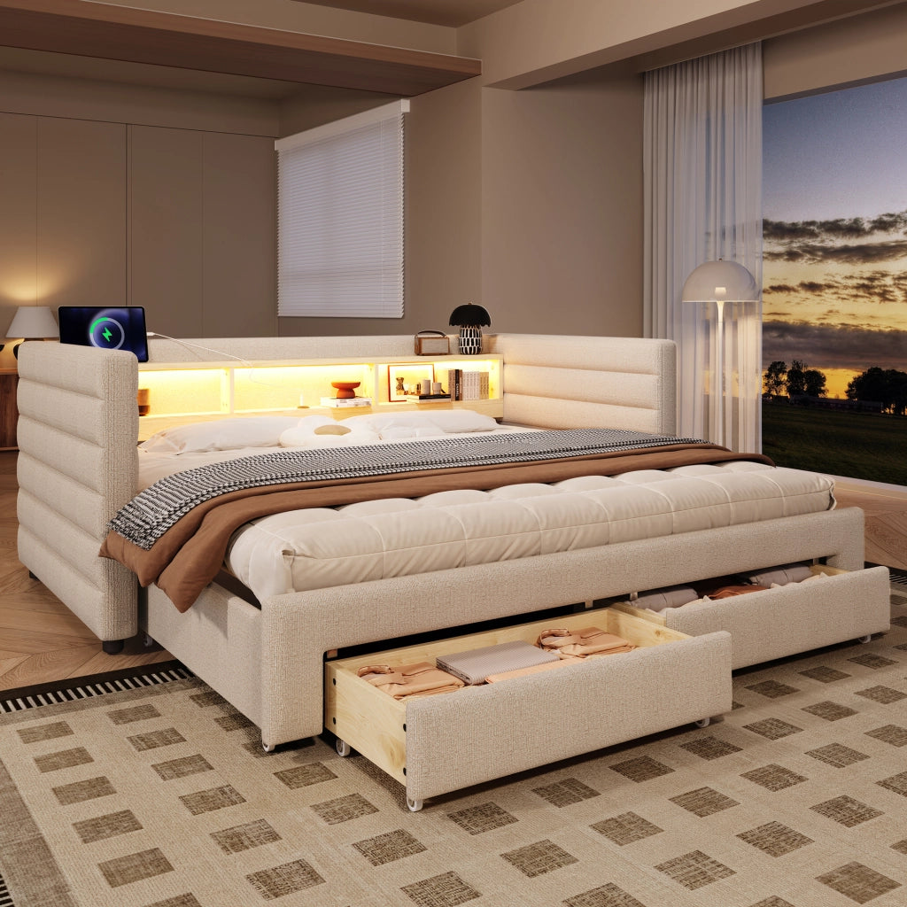 Tagesbett multifunzione velluto beige 90x190 cm