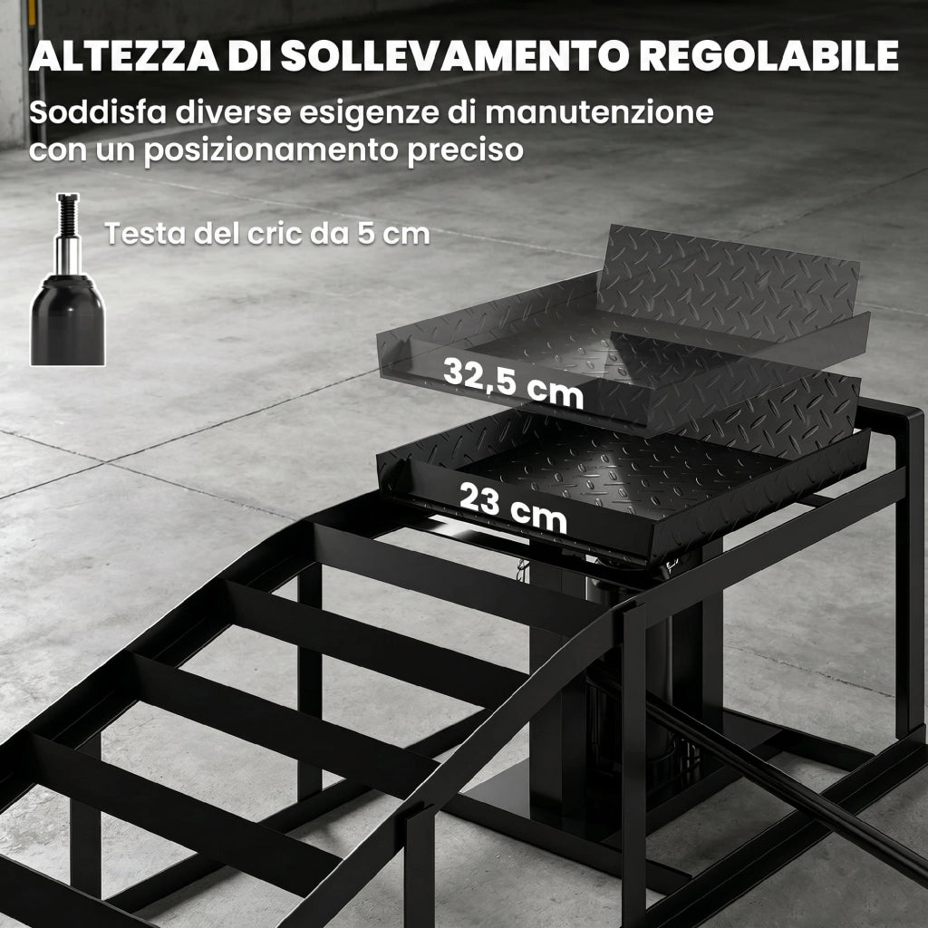 2 Rampe Idrauliche Auto, Portata 3T, Altezza 23-32.5cm, Nero