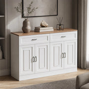 Credenza con 4 ante e 2 cassetti; ripiani regolabili; 120 x 35 x 80;5 cm; bianca