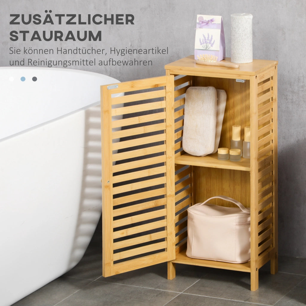 Armadietto da bagno in bambù con 1 anta a lamelle e ripiano regolabile, per bagno, naturale, 30 × 19,9 × 70 cm