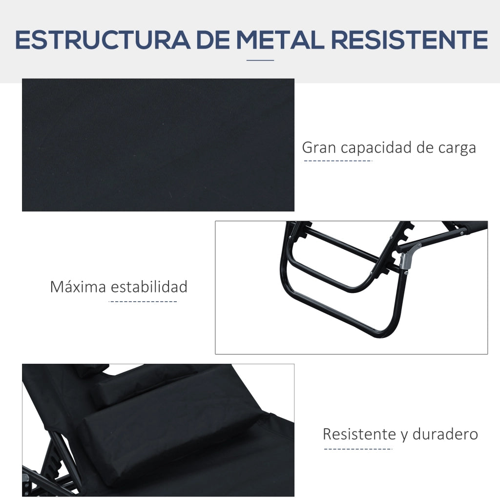 Poltrona da giardino reclinabile con poggiapiedi ¨C zephmum ¨C nero 190x56x28 cm