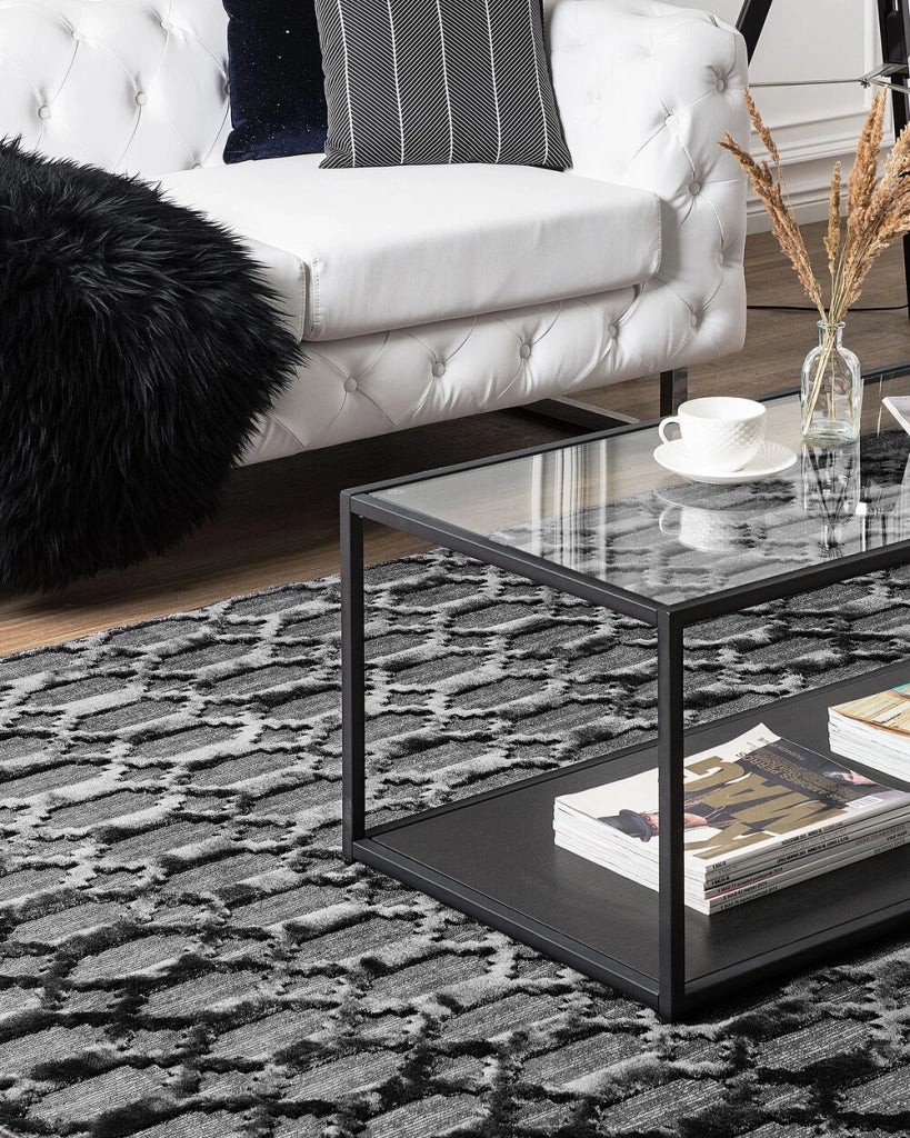 Tappeto Grigio Viscosa 140 x 200 cm Motivo Geometrico Tessuto a Mano Flatweave