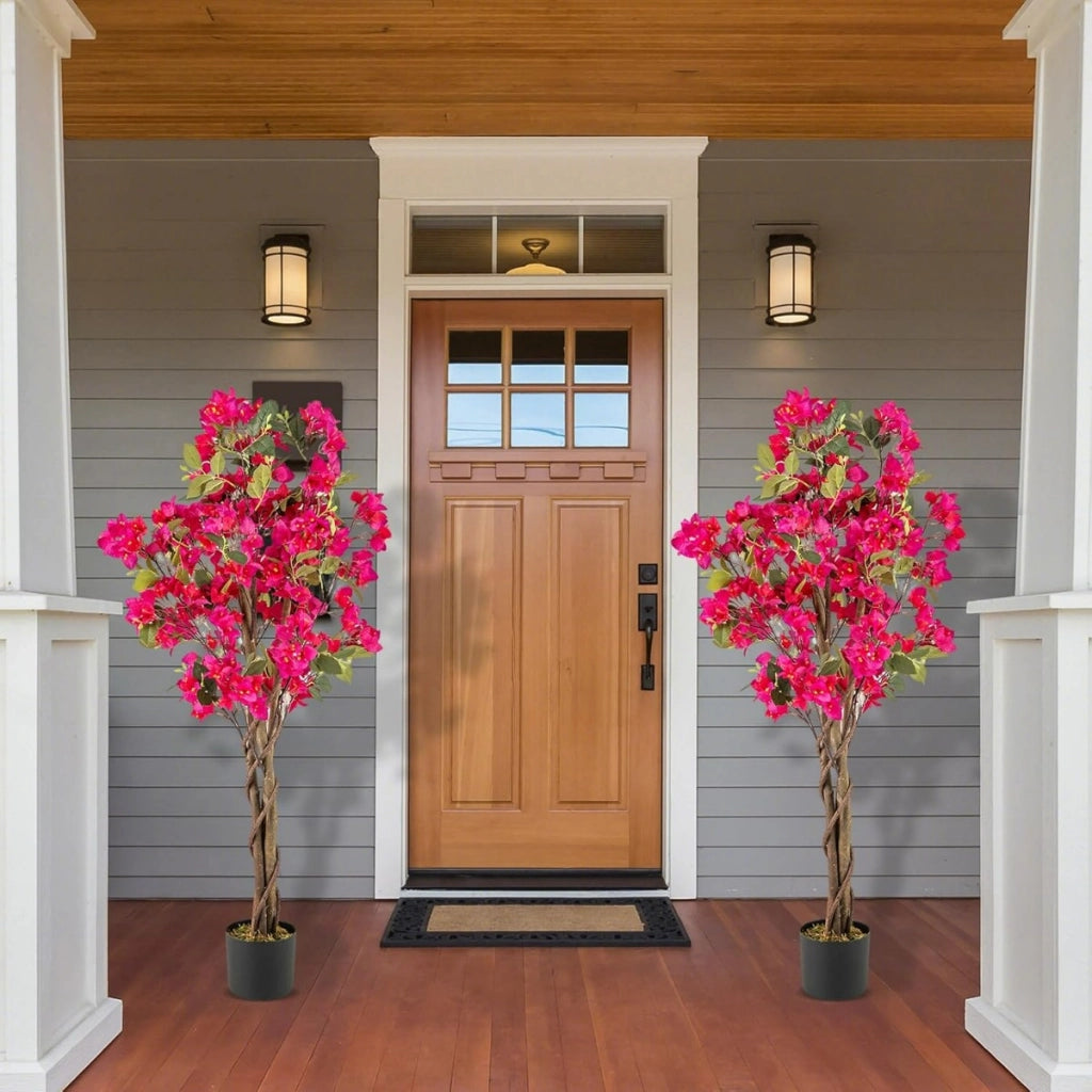Albero artificiale di bougainvillea alto 120 cm, Pianta verde finta in vaso con 360 fiori e 40 foglie, Rosa 2 Confezione-Piante artificiali