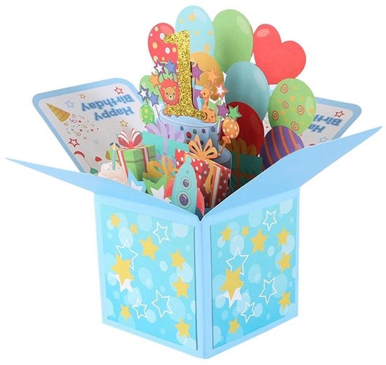 Carta di compleanno 3D - Prima Festa - Con Busta - Ballooni Carini - 23x17,9 cm - Adatto per Ragazzi/Ragazze - Carta di Auguri