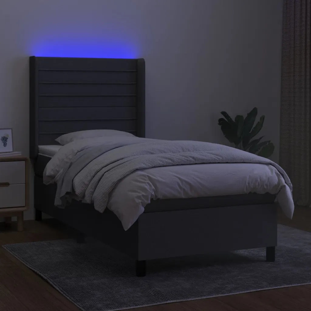 Letto a Molle Materasso e LED Grigio Scuro 90x200 cm in Tessuto cod mxl 62872