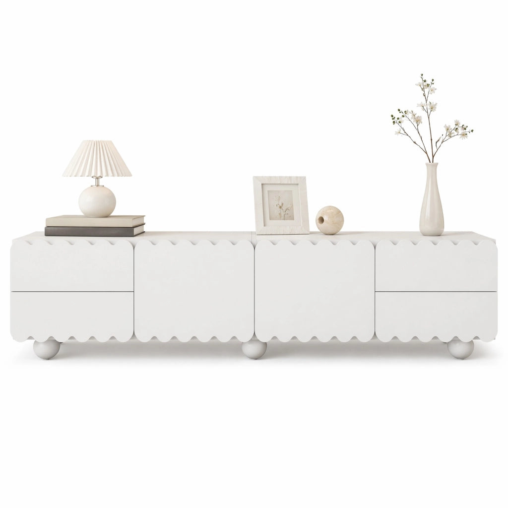 Mobile TV basso bianco 175 x 38 x 37 cm in MDF e pannello truciolare; con cassetti e ante