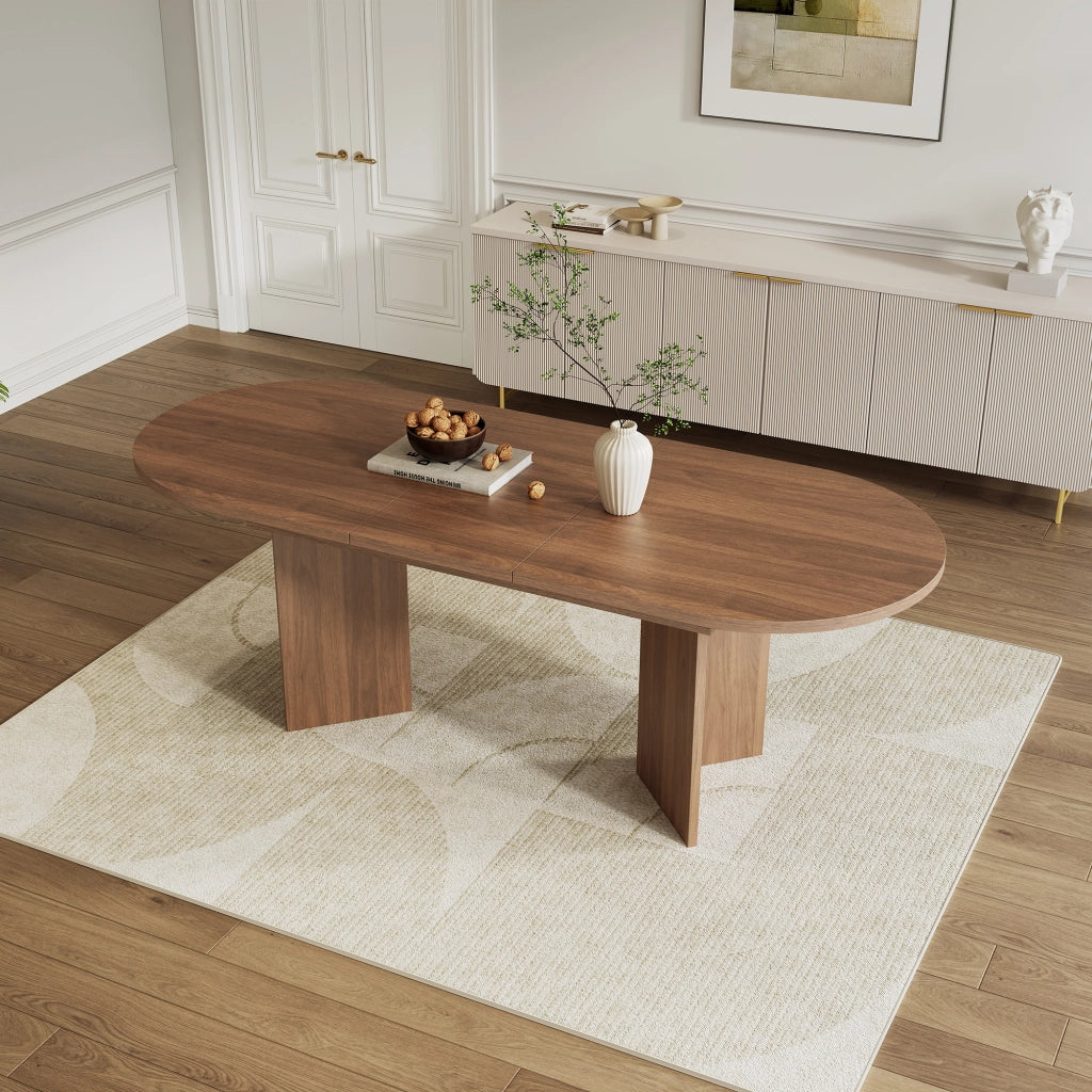 Tavolo da pranzo allungabile per 4-8 persone con piano da 18 mm, angoli arrotondati, per sala da pranzo, in MDF, noce