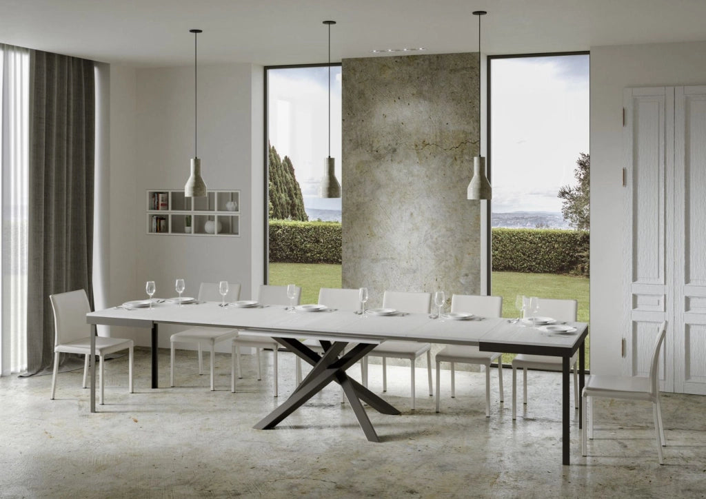 Tavolo allungabile 90x120/380 cm Volta Evolution Bianco Frassino telaio Antracite