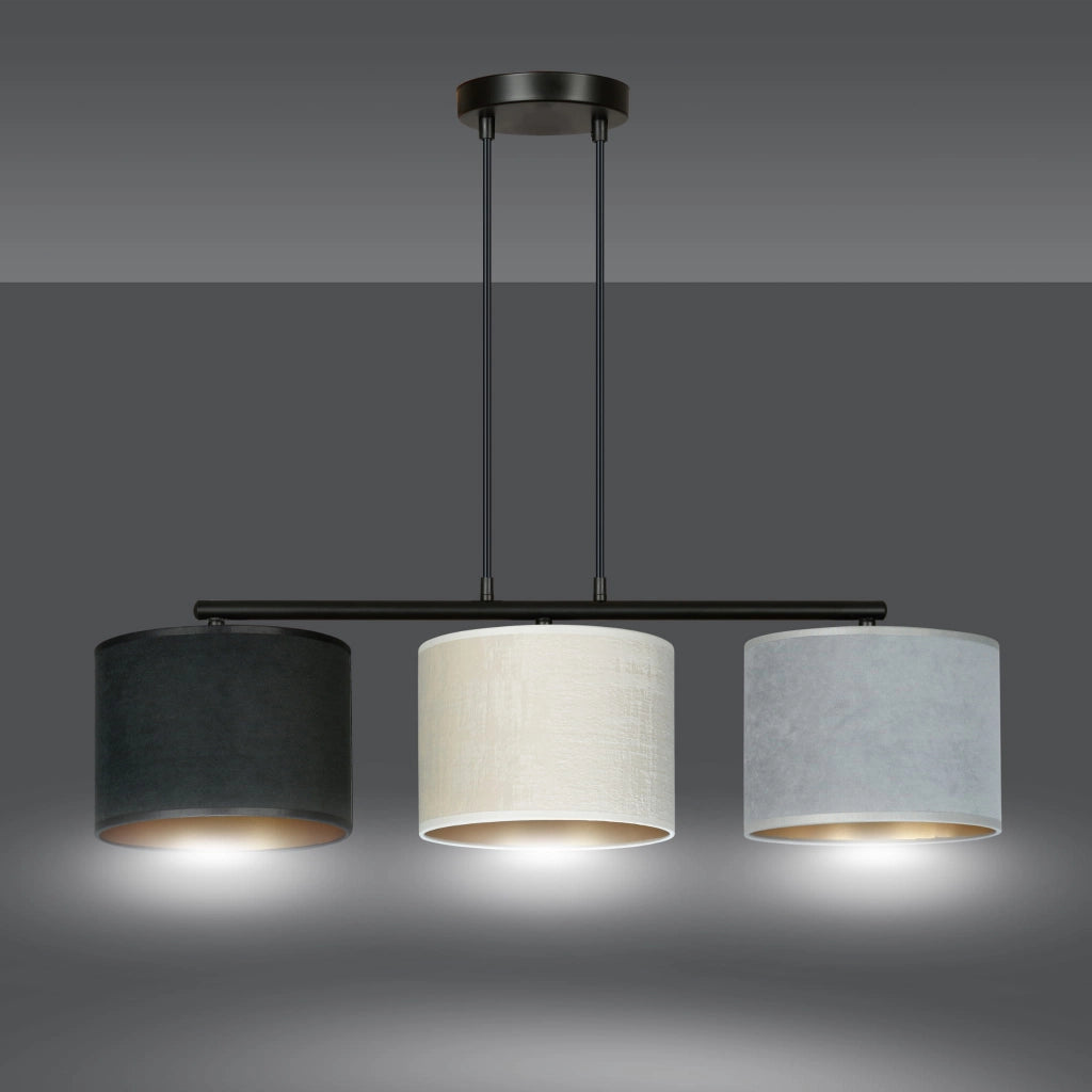 Lampadario Emibig Hilde 3, 3xE27 nero multicolor tessuto