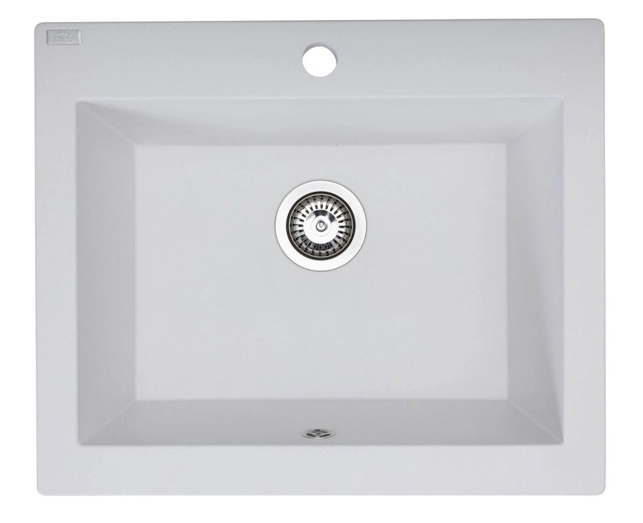 Lavello a vasca singola con grembiule – lavello ceramica 63×49 cm, sifone salvaspazio incluso
