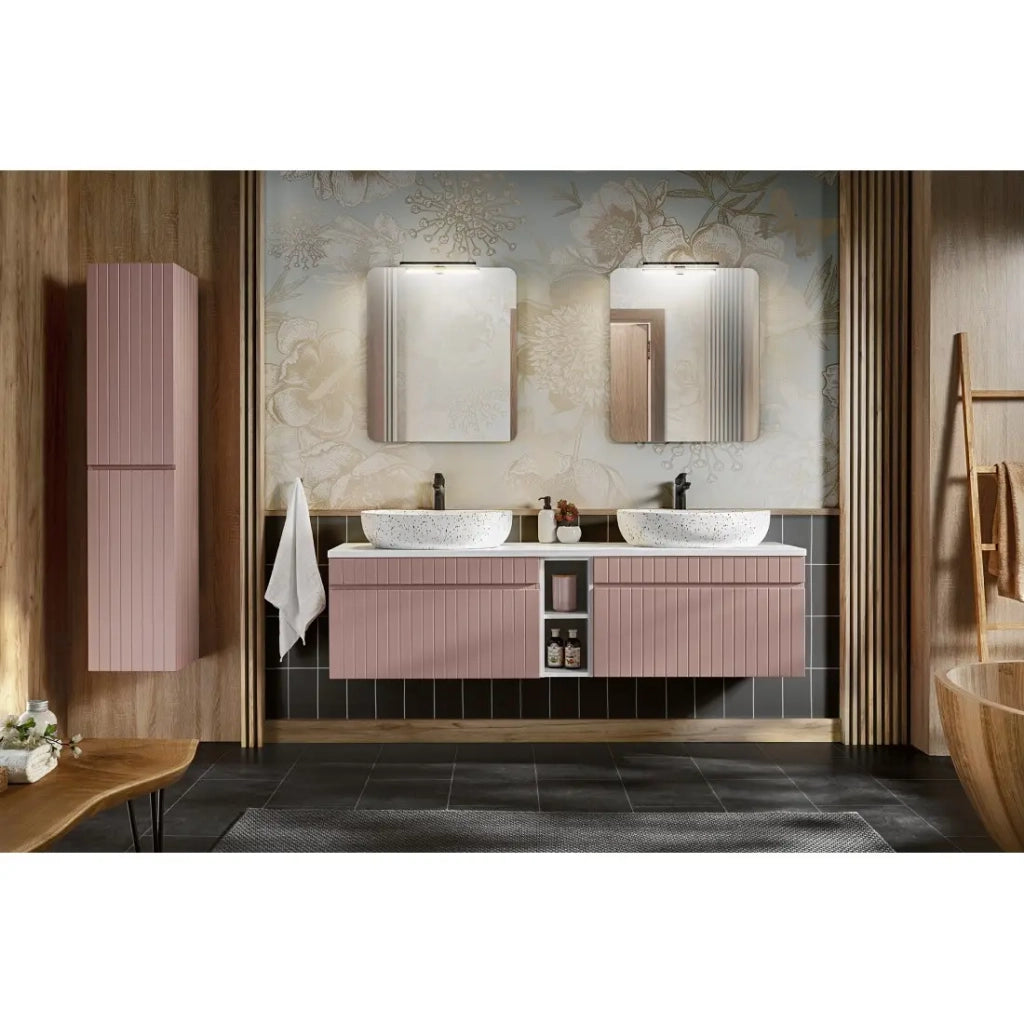 Mobile sottolavabo ICON 80 cm - 1 cassetto - Rosa cipria - Sospeso - Stile moderno
