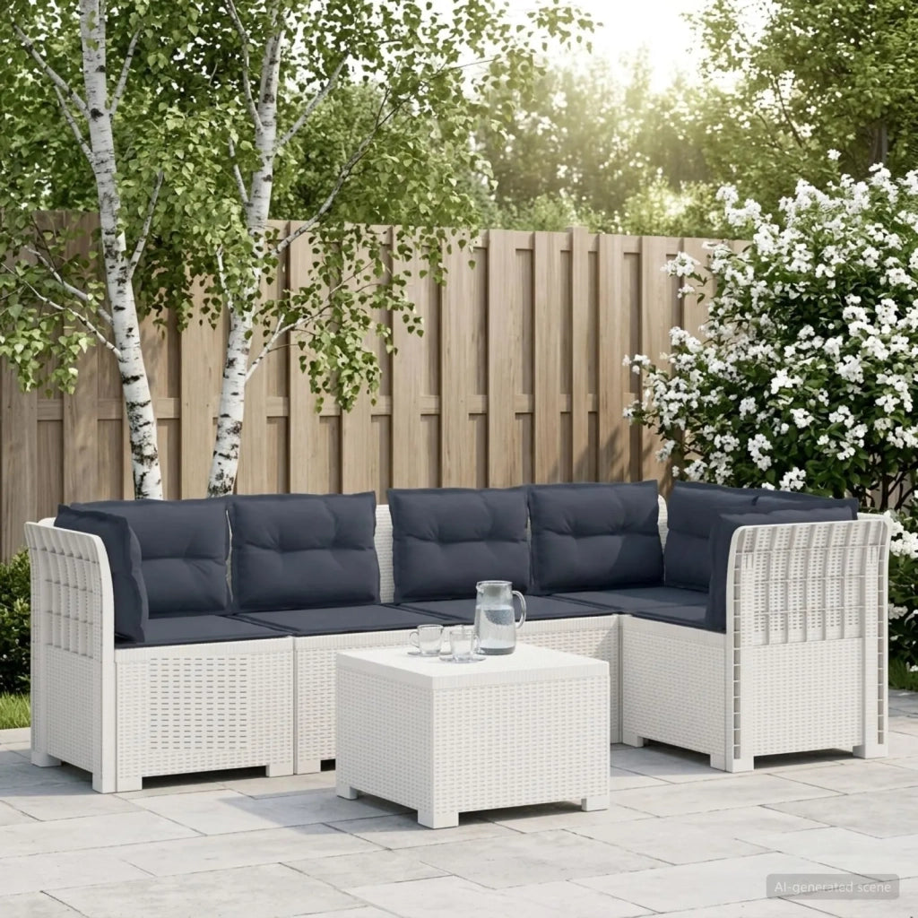 Divano da Giardino 5 Posti con Cuscini Stile Rattan PP Bianco 3444097