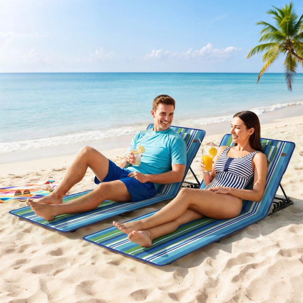 Set 2 Lettini da Spiaggia Pieghevoli ¨C Xylo ¨C Schienale Regolabile con Cuscino e Tasca
