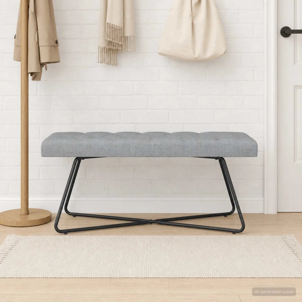 Panchina con bottoni imbottiti Grigio Chiaro 110 x 40 x 46 cm 42038371