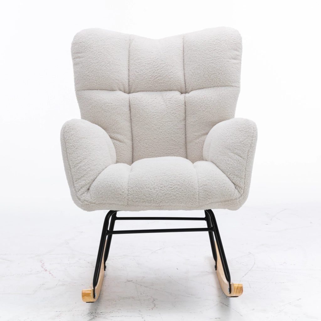 Poltrona a Dondolo in Tessuto Boucl¨¦ con Schienale Imbottito ¨C MINIMAL ¨C Bianco