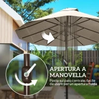 Ombrellone da Giardino Doppio 460x270cm, Ombrellone da Esterno con Apertura a Manovella, Base a Croce e Zavorra, Acciaio e Poliestere Khaki