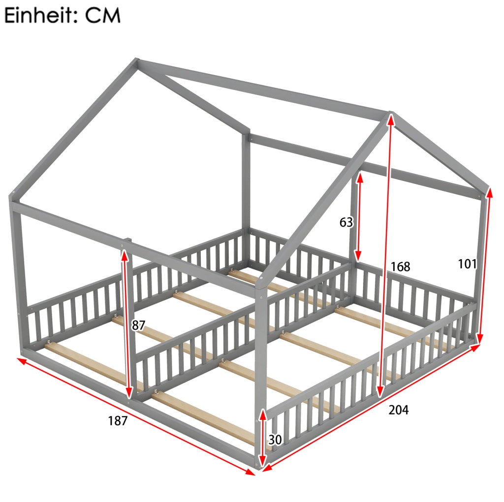 Letto per bambini 2 in 1 a casetta grigio 90 x 200 cm in pino e MDF