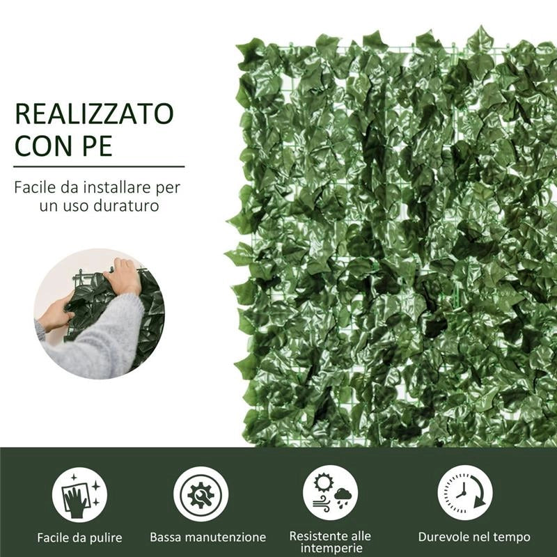ROTOLO DI SIEPE ARTIFICIALE PER BALCONE CON FOGLIE 240X100 CM VERDE SCURO