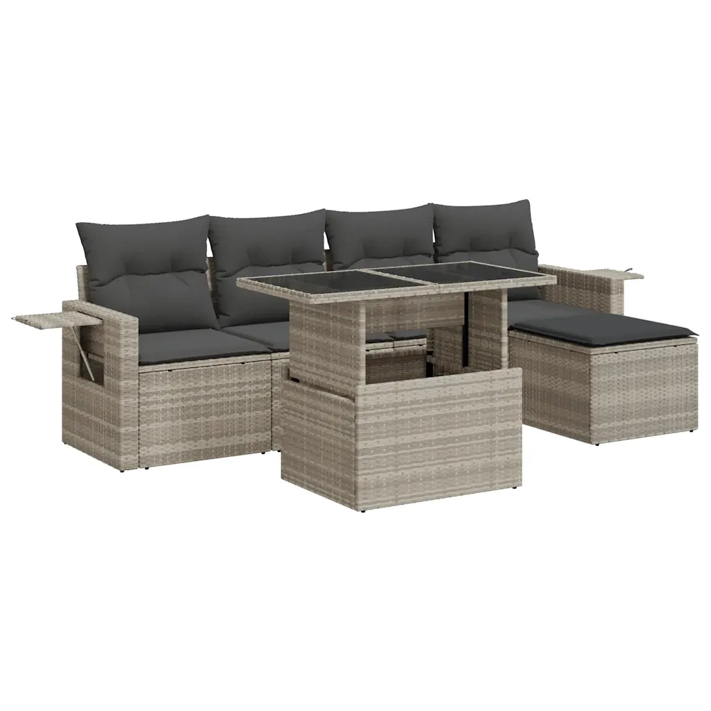 Set Divano da Giardino 6pz con Cuscini Grigio Chiaro Polyrattan 3326463