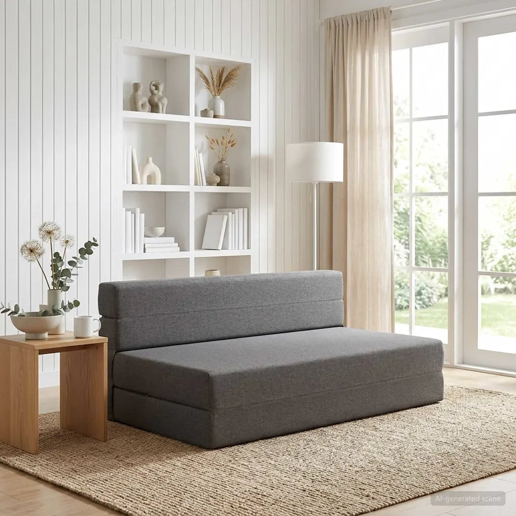 Divano Letto Pieghevole Grigio Chiaro 152 x 86,5 x 60 cm