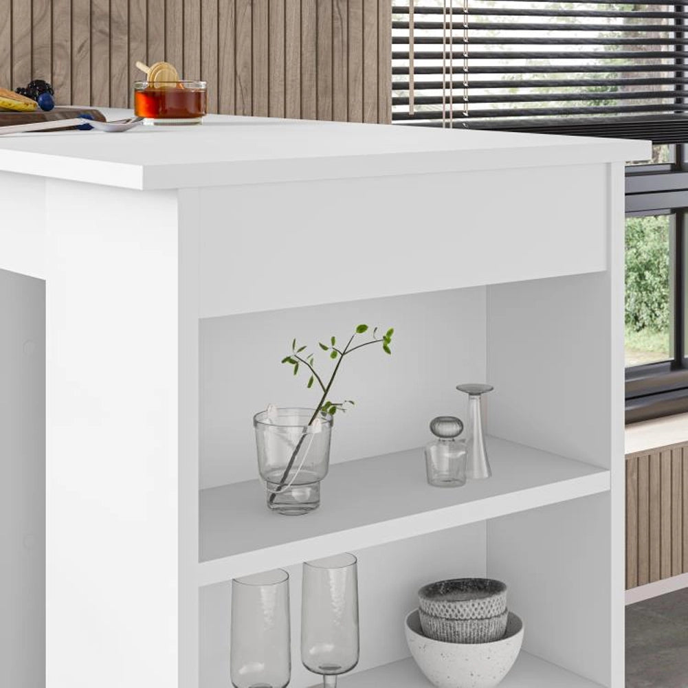 Tavolo da Bar con 4 Ripiani e Portaoggetti Bianco Salvaspazio 117x54x102 cm