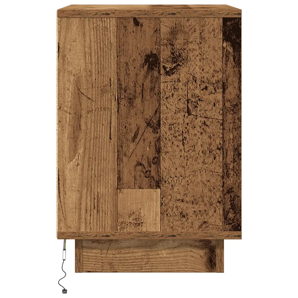 Comodino con Luci LED-Tavolino da notte Legno Antico 38x34x50 cm 763216