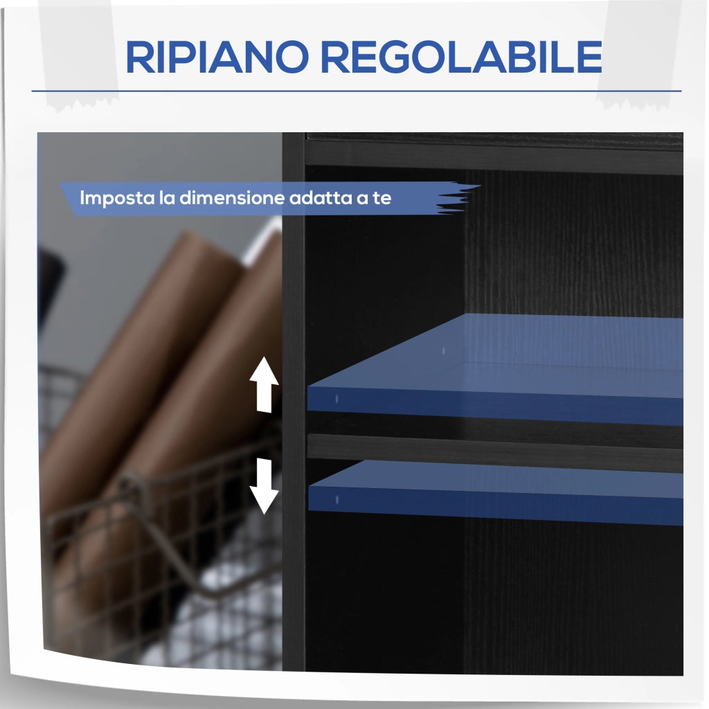Mobile Porta Stampante con Cassetto e Ripiani ¨C Zephmum ¨C Legno Nero 60x40x68.5cm
