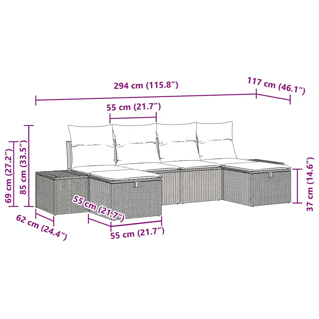 Set Divano da Giardino 6 pcs Grigio chiaro polyrattan 3359421