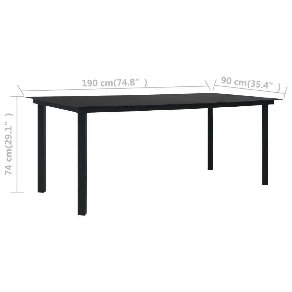 Tavolo da Giardino Nero 190x90x74 cm in Acciaio e Vetro cod mxl 42754