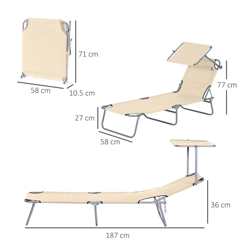 SDRAIO DA GIARDINO PIEGHEVOLE CON TETTUCCIO REGOLABILE E SCHIENALE RECLINABILE A 4 LIVELLI BEIGE