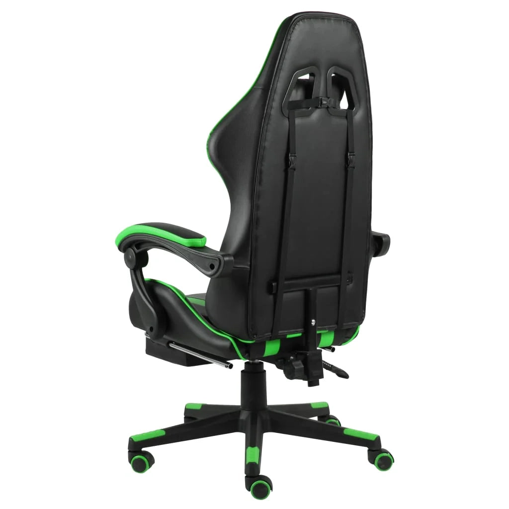 Sedia girevole da ufficio/studio per uso computer videogiochi con poggiapiedi e similpelle verde 02_0024220