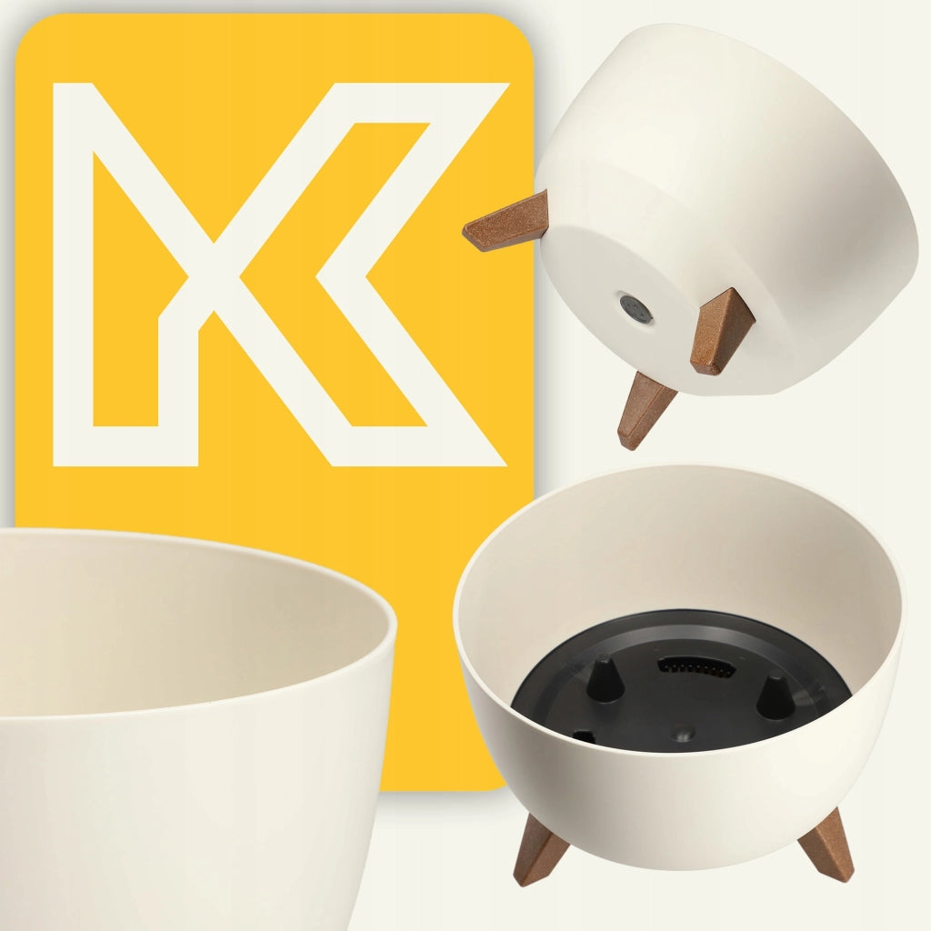 Vaso da fiori KADAX, fioriera, coperchio, gambe, inserto, supporto per fiori, 33 cm, crema, ciotola rotonda