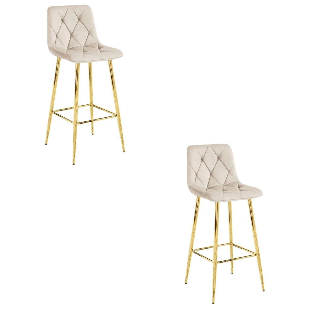 Sgabello da bar Valora KODA STOOL in velluto beige con gambe dorate x2