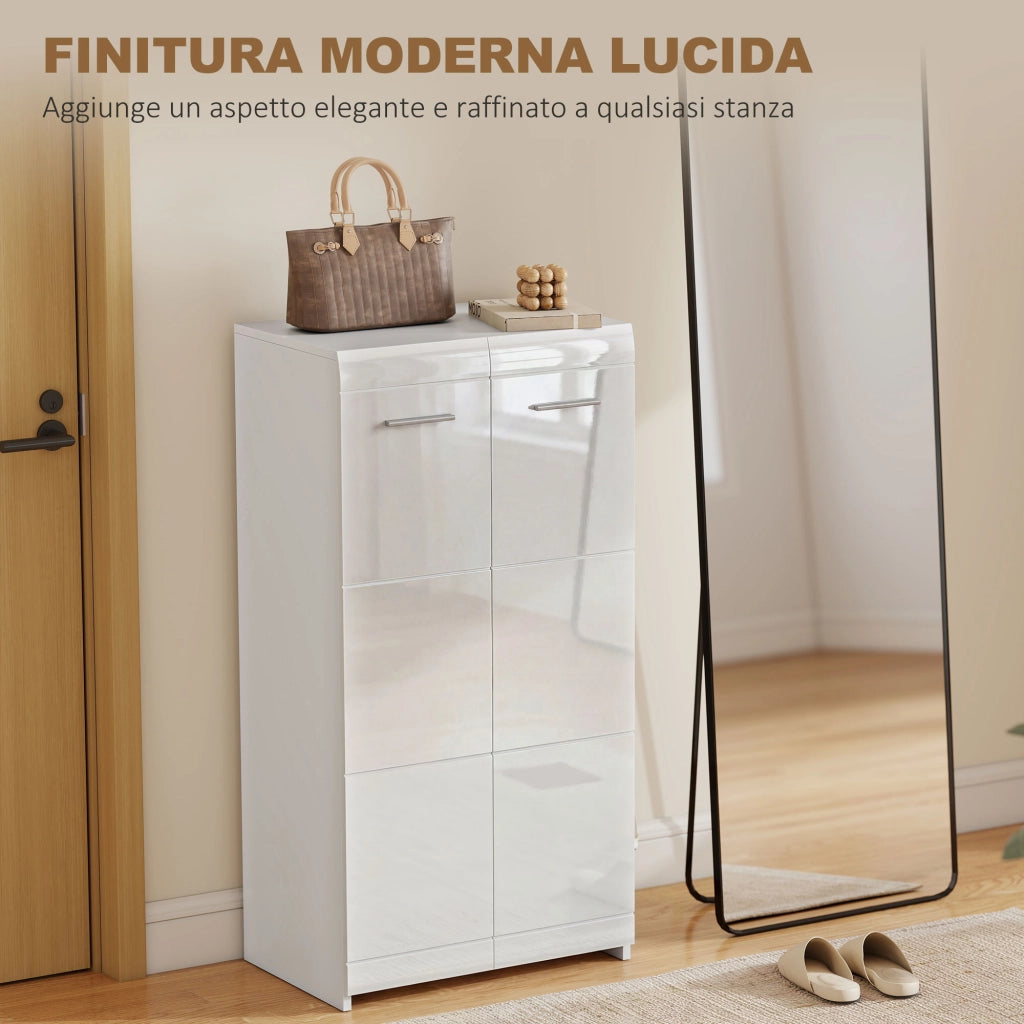 Mobile Scarpiera a 5 Ripiani Regolabili e Rimovibili, in Legno, 55x36x108 cm, Bianco Lucido
