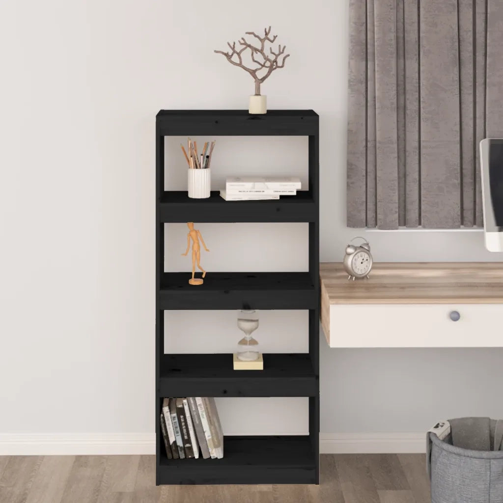 Libreria Divisorio-Scaffale per Libri-Mobile di Stoccaggio Nero 60x30x135,5 cm Legno Massello di Pino